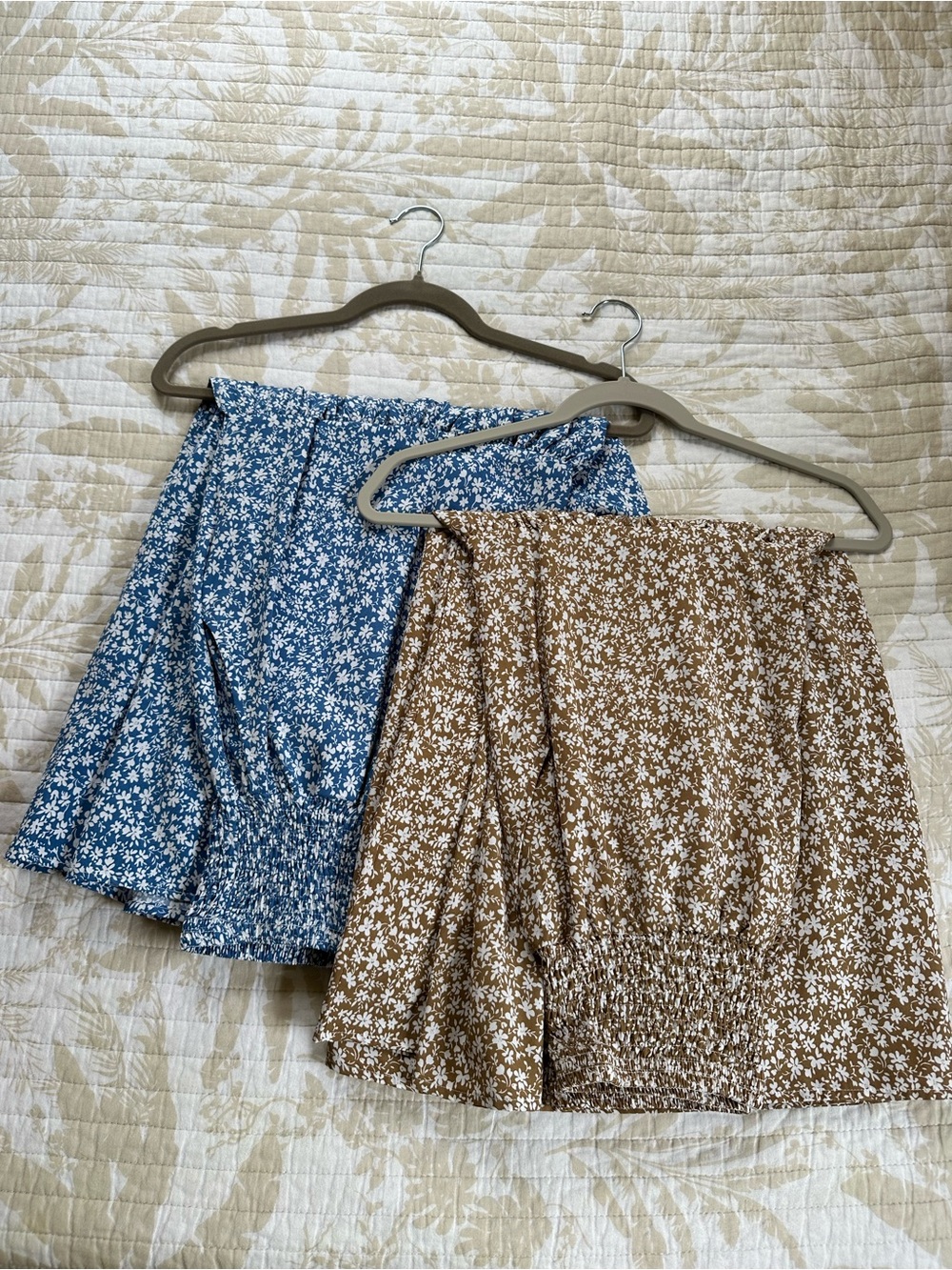 Women’s Blue Brown Floral Maxi Skirt Ruffled Hem Elastic Waist Pockets Small